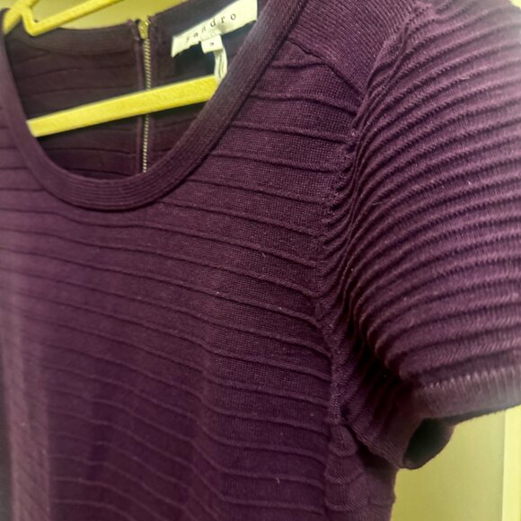 Sandro Knitted Rib Fit & Flare Mini Dress Purple Flare Size 3 - Picture 15 of 16